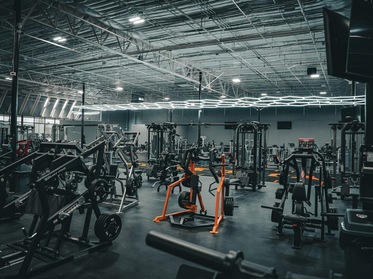 Wide view of the strength training floor at House of Gainz Hub (Austin)